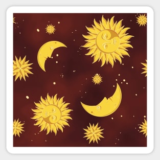 Sun moon stars brown pattern aesthetic witchcore whimsigothic retro Sticker